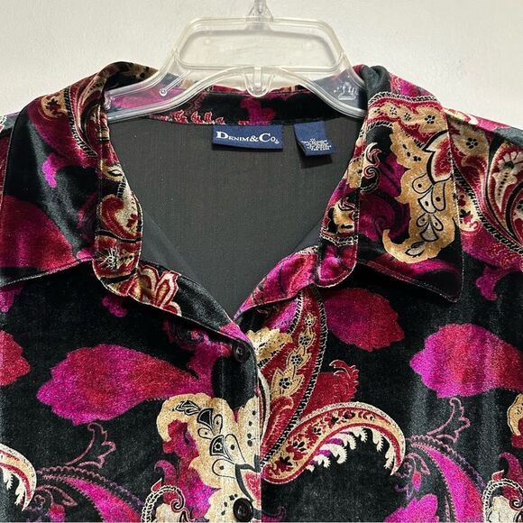 Vintage Y2K Denim & Co Floral Paisley Button Up Velvet Top Size 1X Whimigoth - Picture 3 of 10